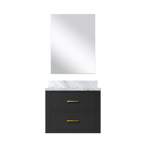 Lexora Castor 24 inch W x 18 in D Black Single Bath Wall Hung Vanity Cabinet Acrylic Countertop and 18 in Mirror - LVC24SL510