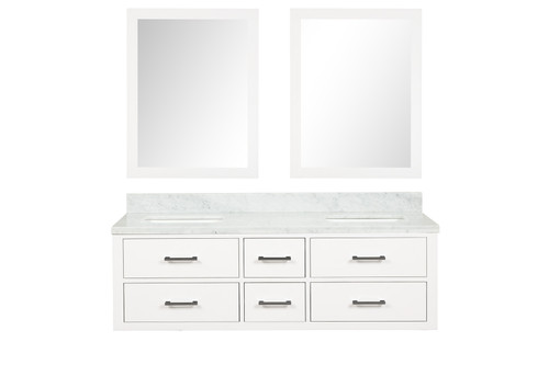 Lexora Castor 60 inch W White Double Sink Wall Hung Vanity Cabinet, Carrara Marble Top, and 28 in Mirrors - LVC60DA110