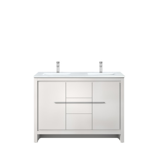 Lexora Lafarre 48 inch W x 20 in D White Double Sink Vanity Cabinet, White Quartz Top and Chrome Faucet Set - LVLF48DW201
