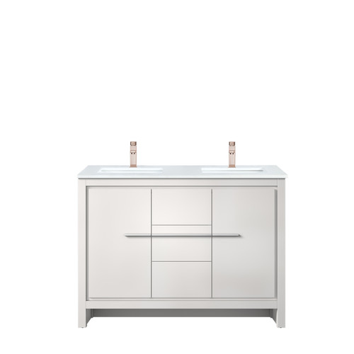Lexora Lafarre 48 inch W x 20 in D White Double Sink Vanity Cabinet, White Quartz Top and Rose Gold Faucet Set - LVLF48DW204