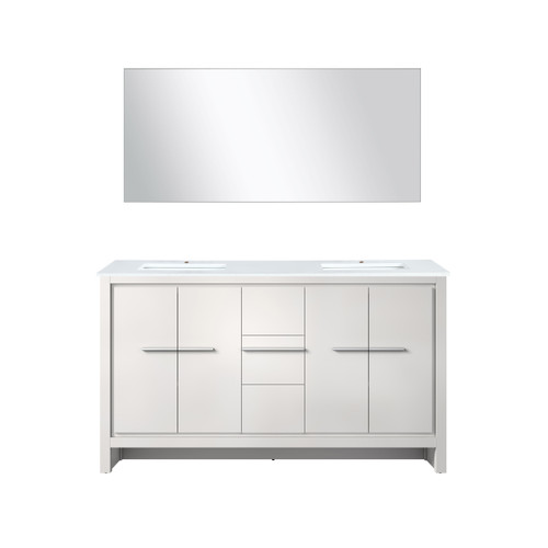 Lexora Lafarre 60 inch W x 20 in D White Double Sink Vanity Cabinet, White Quartz Top and 55 in Mirror - LVLF60DW210