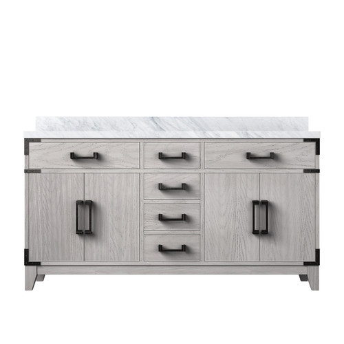 Lexora Laurel 60 inch W White Oak Double Sink Vanity Cabinet and Carrara Marble Top - LVL60DM100