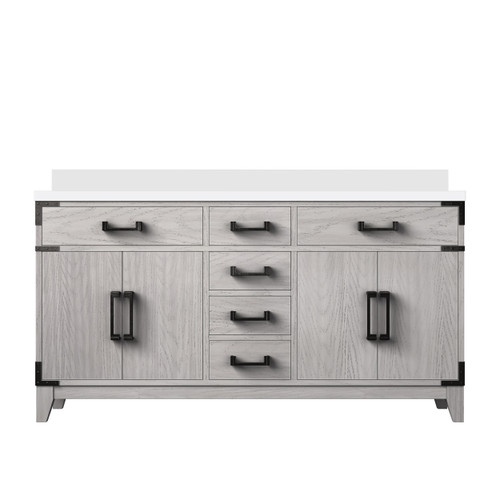 Lexora Laurel 60 inch W White Oak Double Sink Vanity Cabinet and White Quartz Top - LVL60DM200