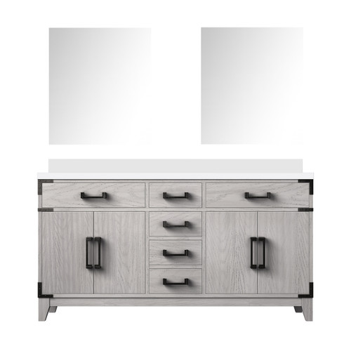 Lexora Laurel 60 inch W White Oak Double Sink Vanity Cabinet, White Quartz Top, and 28 in Mirrors - LVL60DM210