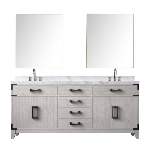 Lexora Laurel 72 inch W White Oak Double Sink Vanity Cabinet, Carrara Marble Top, Faucet Set, and 34 in Mirrors - LVL72DM111
