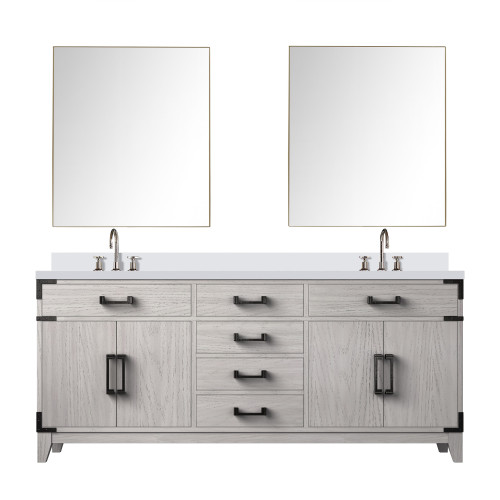 Lexora Laurel 72 inch W White Oak Double Sink Vanity Cabinet, White Quartz Top, Faucet Set, and 34 in Mirrors - LVL72DM211