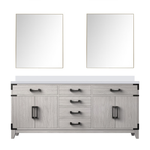 Lexora Laurel 72 inch W White Oak Double Sink Vanity Cabinet, Cultured Marble Top, and Faucet Set - LVL72DM301