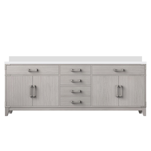 Lexora Laurel 84 inch W White Oak Double Sink Vanity Cabinet and White Quartz Top - LVL84DM200