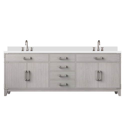 Lexora Laurel 84 inch W White Oak Double Sink Vanity Cabinet, Cultured Marble Top, and Faucet Set - LVL84DM301