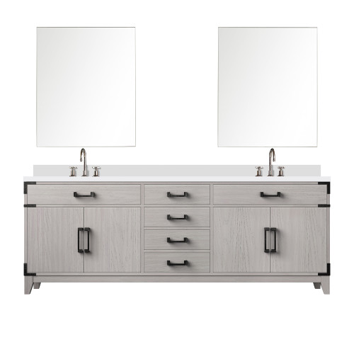 Lexora Laurel 84 inch W White Oak Double Sink Vanity Cabinet, Cultured Marble Top, Faucet Set, and 36 in Mirrors - LVL84DM311