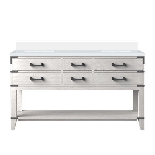 Lexora Norwalk 60 inch W White Oak Double Sink Vanity Cabinet and White Quartz Top - LVN60DM200