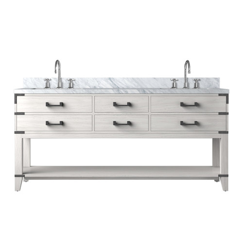 Lexora Norwalk 72 inch W White Oak Double Sink Vanity Cabinet, Carrara Marble Top, and Faucet Set - LVN72DM101