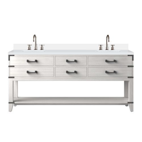 Lexora Norwalk 72 inch W White Oak Double Sink Vanity Cabinet, White Quartz Top, and Faucet Set - LVN72DM201