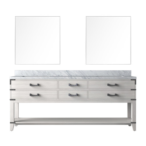 Lexora Norwalk 80 inch W White Oak Double Sink Vanity Cabinet, Carrara Marble Top, and 36 in Mirrors - LVN80DM110