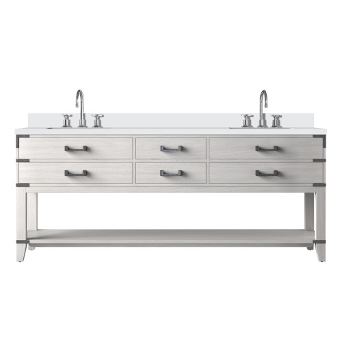 Lexora Norwalk 80 inch W White Oak Double Sink Vanity Cabinet, White Quartz Top, and Faucet Set - LVN80DM201