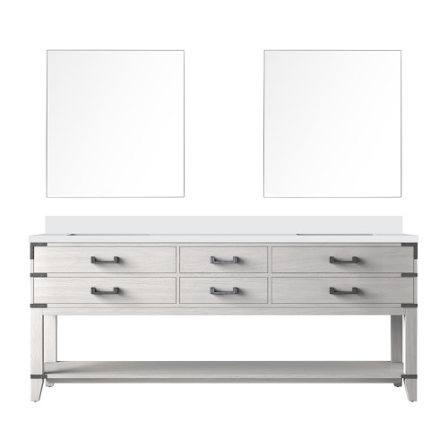 Lexora Norwalk 80 inch W White Oak Double Sink Vanity Cabinet, Cultured Marble Top, and 36 in Mirrors - LVN80DM310