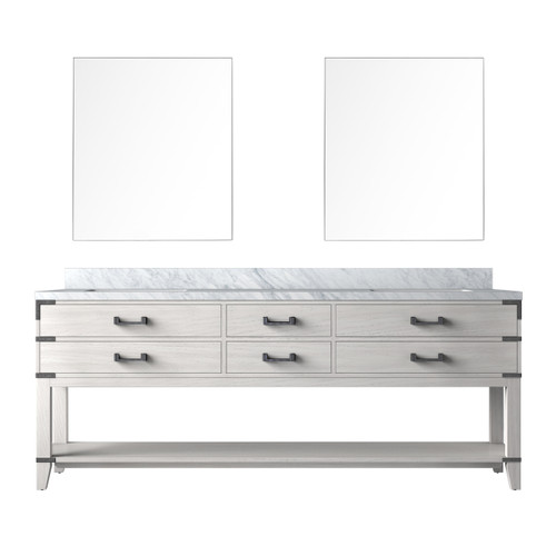 Lexora Norwalk 84 inch W White Oak Double Sink Vanity Cabinet, Carrara Marble Top, and 36 in Mirrors - LVN84DM110