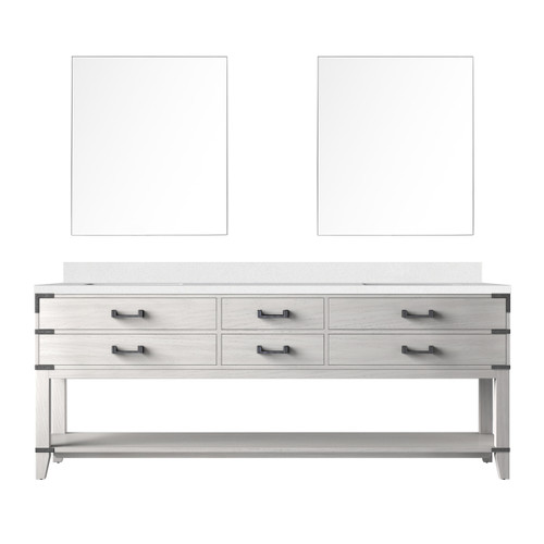 Lexora Norwalk 84 inch W White Oak Double Sink Vanity Cabinet, White Quartz Top, and 36 in Mirrors - LVN84DM210