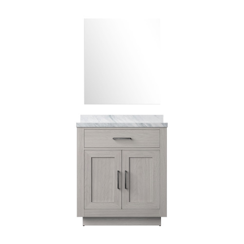 Lexora Abbey 30 inch W White Oak Vanity Cabinet Carrara Marble Countertop and 28 in Mirror - LVA30SM110