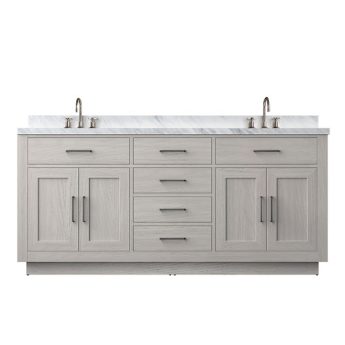 Lexora Abbey 72 inch W White Oak Double Sink Vanity Cabinet, Carrara Marble Top, and Faucet Set - LVA72DM101