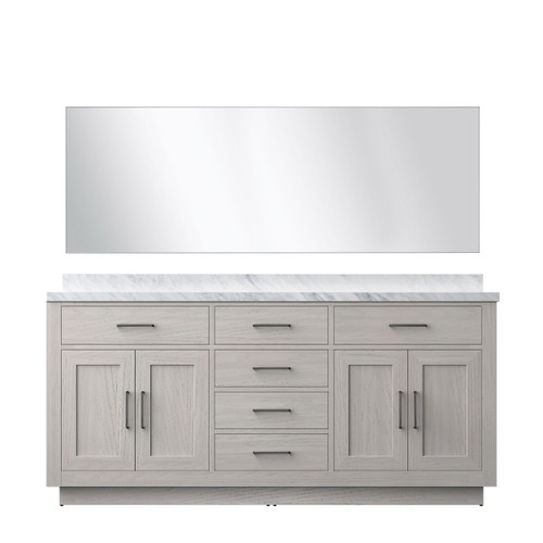 Lexora Abbey 72 inch W White Oak Double Sink Vanity Cabinet Carrara Marble Countertop and 70 in Mirror - LVA72DM110