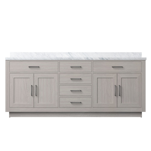 Lexora Abbey 80 inch W White Oak Double Sink Vanity Cabinet and Carrara Marble Top - LVA80DM100