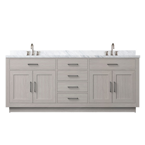 Lexora Abbey 80 inch W White Oak Double Sink Vanity Cabinet, Carrara Marble Top, and Faucet Set - LVA80DM101