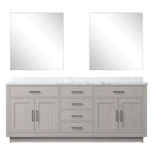 Lexora Abbey 80 inch W White Oak Double Sink Vanity Cabinet Carrara Marble Countertop and 30 in Mirrors - LVA80DM110