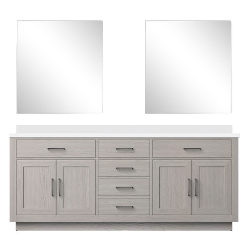 Lexora Abbey 80 inch W White Oak Double Sink Vanity Cabinet White Quartz Countertop and 30 in Mirrors - LVA80DM210 Lexora Abbey 80 inch W White Oak Double Sink Vanity Cabinet White Quartz Countertop and 30 in Mirrors - LVA80DM210