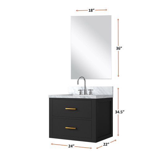 Lexora Castor 24 inch W x 18 in D Black Single Bath Wall Hung Vanity Cabinet Acrylic Countertop, 18 in Mirror and Faucet Set - LVC24SL511