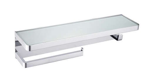 Lexora Bagno Bianca Stainless Steel White Glass Shelf with Towel Bar & Robe Hook in Chrome - LSTR18152PCWG