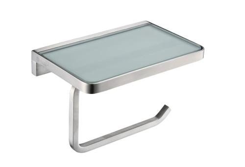 Lexora Bagno Bianca Stainless Steel White Glass Shelf with Toilet Paper Holder in Brushed Nickel - LSP18152BNWG
