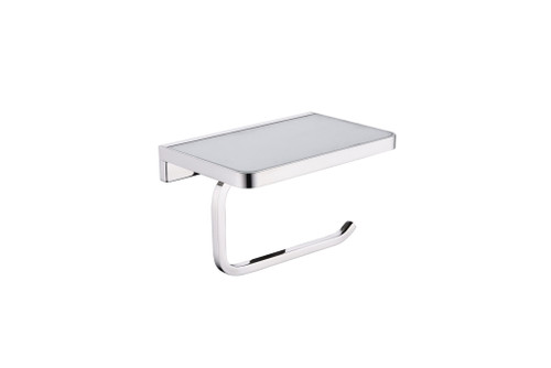 Lexora Bagno Bianca Stainless Steel White Glass Shelf with Toilet Paper Holder in Chrome - LSP18152PCWG