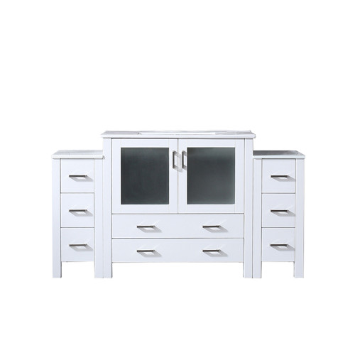 Lexora Volez 60 inch W White Vanity Cabinet with Side Cabinets, and White Ceramic Top - LVV60S36A600