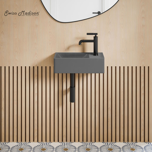 Swiss Madison SM-WSC111E Lisse 16" Rectangle Concrete Wall-Mount Bathroom Sink - Dark Grey