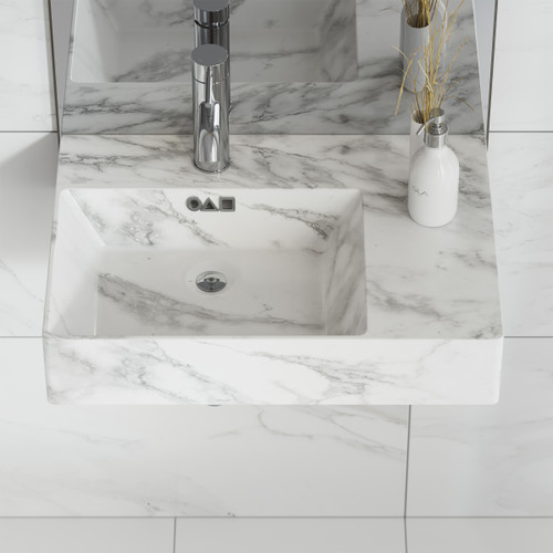 Swiss Madison SM-WSM322W1 St. Tropez 24" Left Side Faucet Wall-Mount Bathroom Sink - White Marble