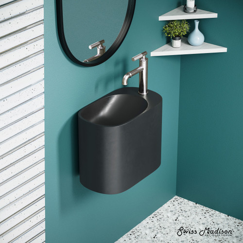 Swiss Madison SM-WS340B Terre 17.5" Right Side Faucet Wall-Mount Bathroom Sink - Black Swiss Madison SM-WS340B Terre 17.5" Right Side Faucet Wall-Mount Bathroom Sink - Black