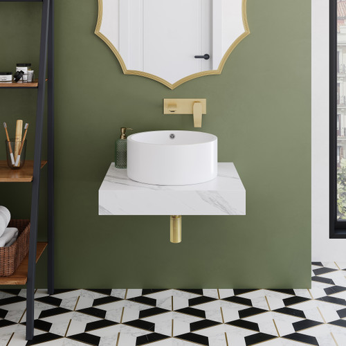 Swiss Madison SM-WSM600 Monaco 24" Floating Bathroom Shelf with Vessel Sink - White Marble Swiss Madison SM-WSM600 Monaco 24" Floating Bathroom Shelf with Vessel Sink - White Marble