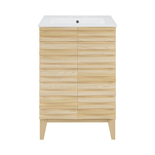Swiss Madison SM-BV470-3 Cascade 24" Natural Oak Bathroom Vanity With White, 3-Hole Ceramic Sink Top