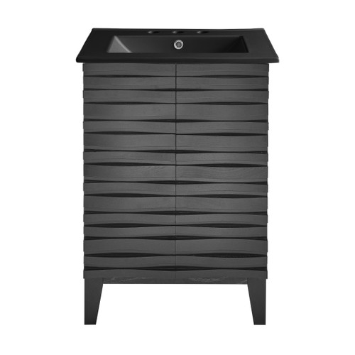 Swiss Madison SM-BV470B-3MB Cascade 24 in. Black Oak Bathroom Vanity With Black, 3-Hole Ceramic Sink Top