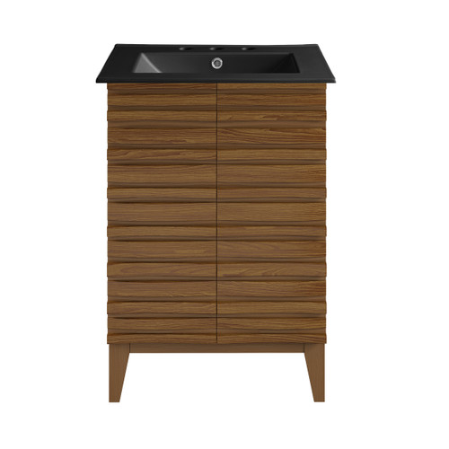 Swiss Madison SM-BV470BK-3MB Cascade 24" Brown Oak Bathroom Vanity With Black, 3-Hole Ceramic Sink Top