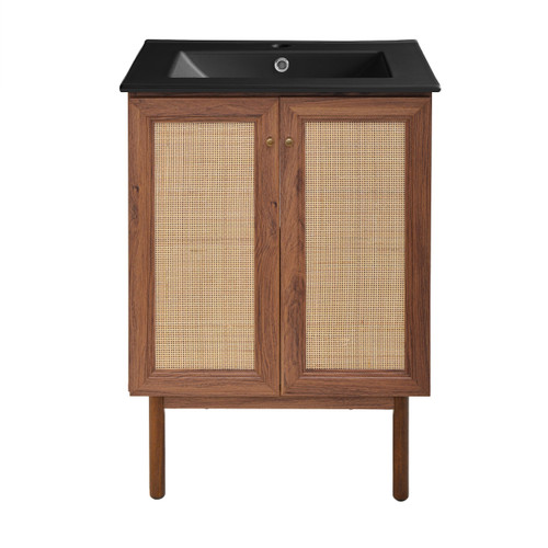 Swiss Madison SM-BV662WNMB Classe 24 in. Brown Oak Bathroom Vanity With Black Ceramic Sink Top