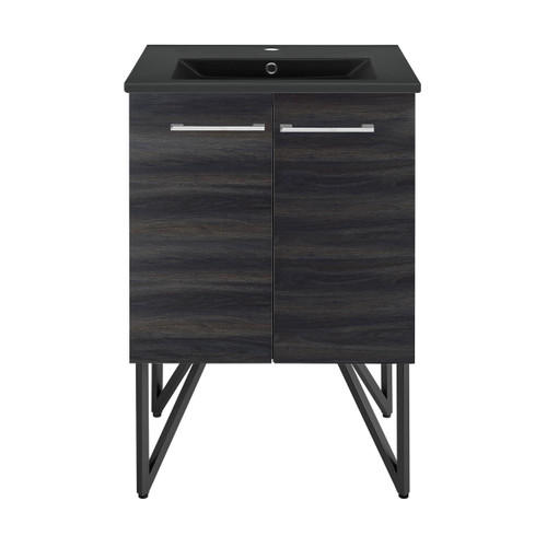 Swiss Madison SM-BV222MB Annecy 24" Black Walnut Bathroom Vanity With Black Ceramic Sink Top