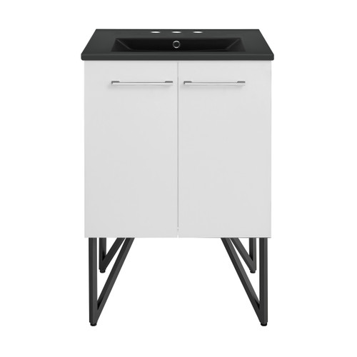 Swiss Madison SM-BV212-3MB Annecy 24" White Bathroom Vanity With Black, 3-Hole Ceramic Sink Top