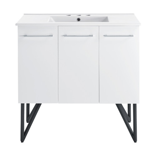 Swiss Madison SM-BV213-3 Annecy 36" White Bathroom Vanity With White, 3-Hole Ceramic Sink Top
