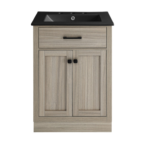 Swiss Madison SM-BV432-3MB Burdon 24" Brown Oak Bathroom Vanity With Black, 3-Hole Ceramic Sink Top