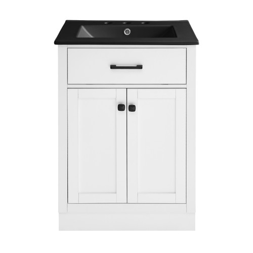 Swiss Madison SM-BV431-3MB Burdon 24" Freestanding Bathroom Vanity - White with Black 3-Hole Centerset Sink Top