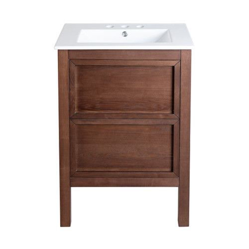 Swiss Madison SM-BV371WN-3 Nadar 24" Brown Walnut Bathroom Vanity With White, 3-Hole Ceramic Sink Top Swiss Madison SM-BV371WN-3 Nadar 24" Brown Walnut Bathroom Vanity With White, 3-Hole Ceramic Sink Top