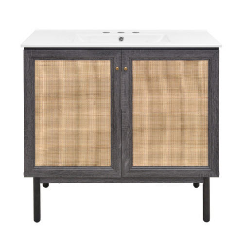 Swiss Madison SM-BV663B-3 Classe 36" Black Oak Bathroom Vanity With White, 3-Hole Ceramic Sink Top