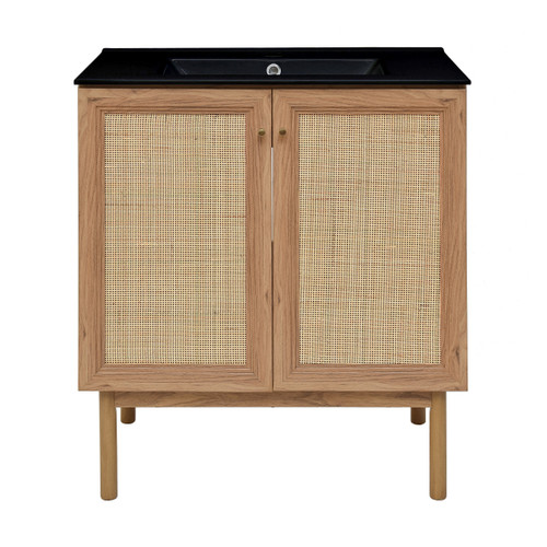 Swiss Madison SM-BV664MB Classe 30" Brown Oak Bathroom Vanity With Black Ceramic Sink Top